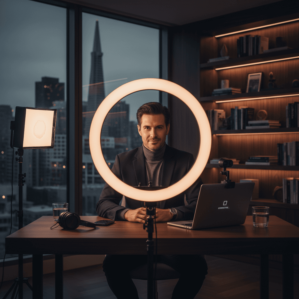 Tech professional preparing for video interview with proper setup